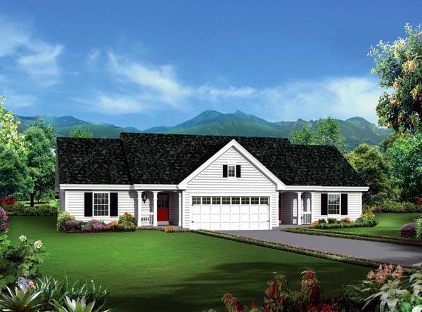 Colonial, Ranch Multi-Family Plan 95881 with 4 Beds, 4 Baths, 2 Car Garage Elevation