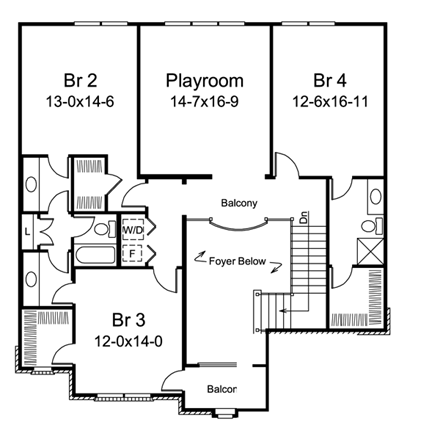 Traditional House Plan 95888 with 4 Beds, 4 Baths, 3 Car Garage Second Level Plan