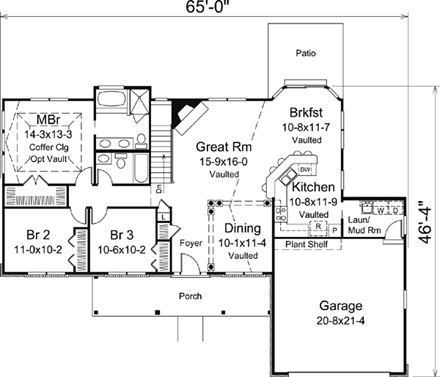 Country, Ranch, Traditional House Plan 95910 with 3 Beds, 2 Baths, 2 Car Garage First Level Plan