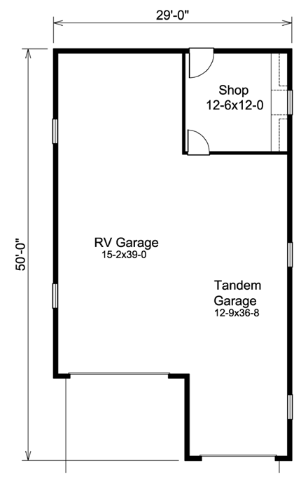 2 Car Garage Plan 95923, RV Storage First Level Plan