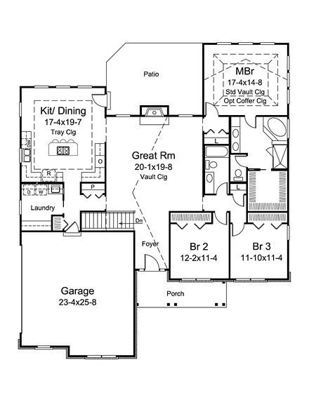 Country, Craftsman, Traditional House Plan 95959 with 3 Beds, 2 Baths, 2 Car Garage First Level Plan