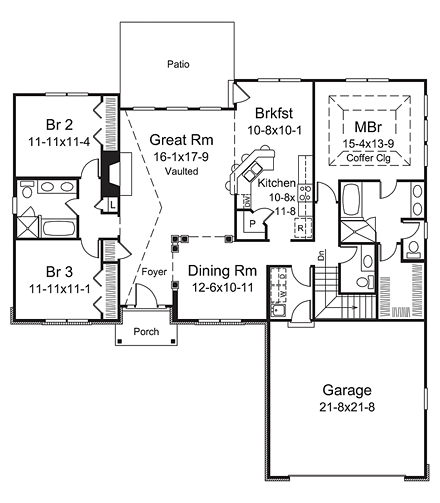 Traditional House Plan 95966 with 3 Beds, 3 Baths, 2 Car Garage First Level Plan