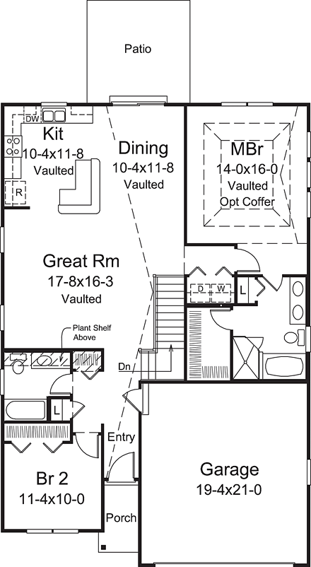 House Plan 95976 - Traditional Style with 1433 Sq Ft, 2 Bed, 2 Ba