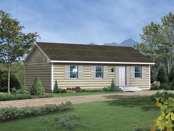 Cabin, Ranch House Plan 95981 with 3 Beds, 1 Baths Elevation