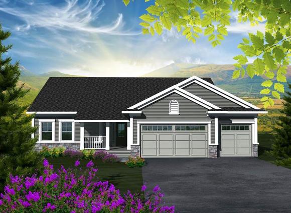 Ranch House Plan 96100 with 3 Beds, 2 Baths, 3 Car Garage Elevation
