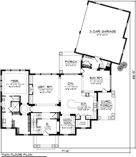 House Plan 96113 with 4 Beds, 3 Baths, 3 Car Garage First Level Plan