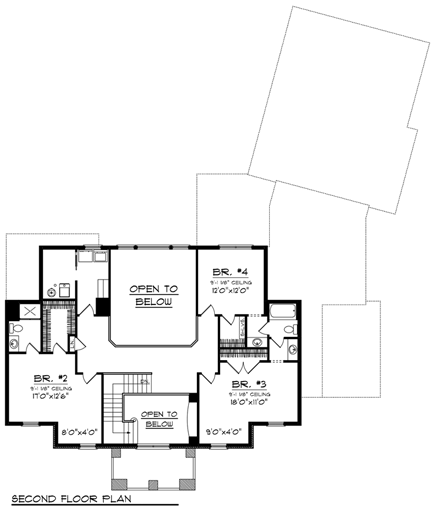 House Plan 96113 with 4 Beds, 3 Baths, 3 Car Garage Second Level Plan