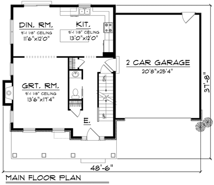 Traditional House Plan 96121 with 3 Beds, 3 Baths, 2 Car Garage First Level Plan