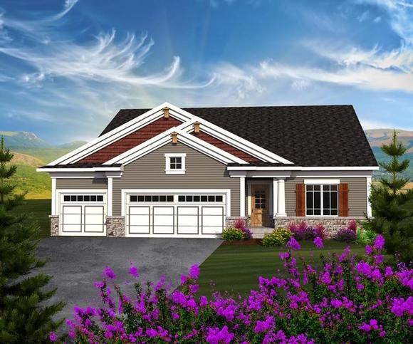 Ranch House Plan 96123 with 3 Beds, 2 Baths, 3 Car Garage Elevation