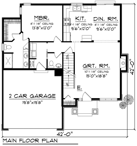Traditional House Plan 96124 with 4 Beds, 3 Baths, 2 Car Garage First Level Plan