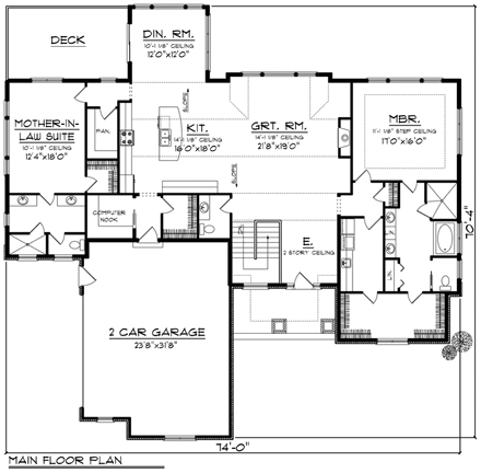 Ranch House Plan 96136 with 2 Beds, 3 Baths, 2 Car Garage First Level Plan