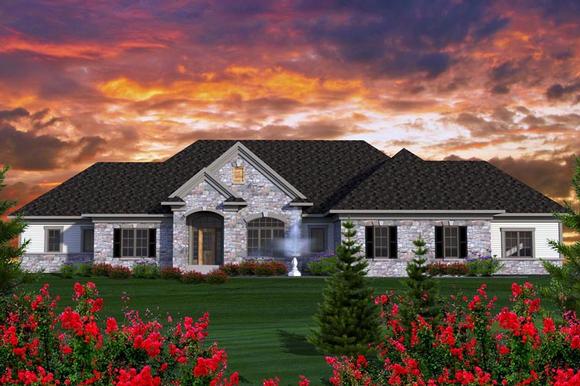Ranch House Plan 96138 with 3 Beds, 3 Baths, 3 Car Garage Elevation