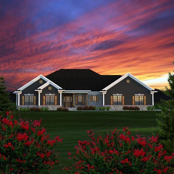 Ranch, Traditional House Plan 96152 with 3 Beds, 3 Baths, 2 Car Garage Elevation