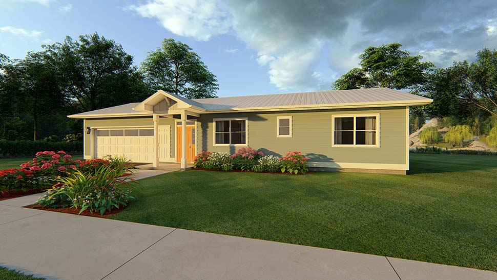 Plan with 1123 Sq. Ft., 2 Bedrooms, 2 Bathrooms, 2 Car Garage Picture 4