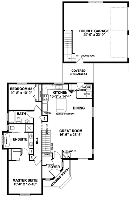 Traditional House Plan 96204 with 2 Beds, 2 Baths, 2 Car Garage First Level Plan