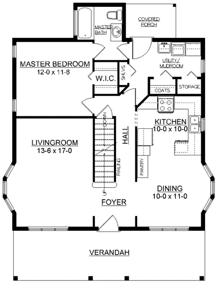Cape Cod House Plan 96205 with 3 Beds, 2 Baths First Level Plan