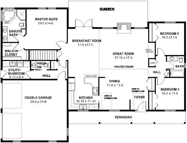 House Plan 96209 with 3 Beds, 3 Baths, 2 Car Garage Level One
