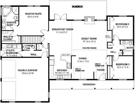 House Plan 96209 with 3 Beds, 3 Baths, 2 Car Garage First Level Plan