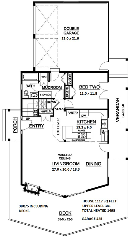 Contemporary House Plan 96212 with 2 Beds, 2 Baths, 2 Car Garage First Level Plan