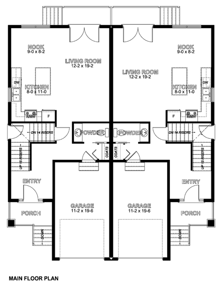 Craftsman Multi-Family Plan 96213 with 10 Beds, 8 Baths, 2 Car Garage First Level Plan