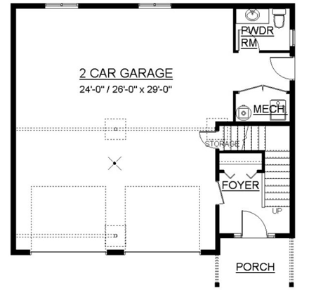 2 Car Garage Apartment Plan 96214 with 2 Beds, 2 Baths First Level Plan