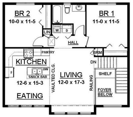 2 Car Garage Apartment Plan 96214 with 2 Beds, 2 Baths Second Level Plan