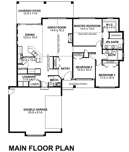 House Plan 96219 with 3 Beds, 2 Baths, 2 Car Garage First Level Plan