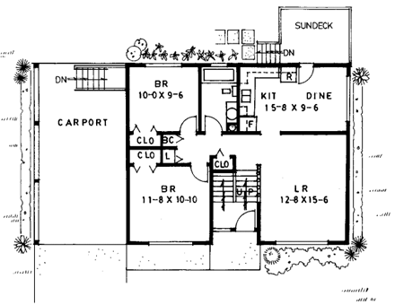 Ranch, Retro House Plan 96221 with 2 Beds, 1 Baths, 1 Car Garage First Level Plan