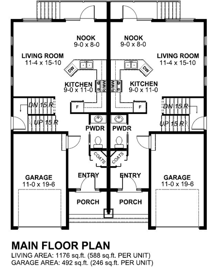 Craftsman Multi-Family Plan 96222 with 6 Beds, 6 Baths, 2 Car Garage First Level Plan