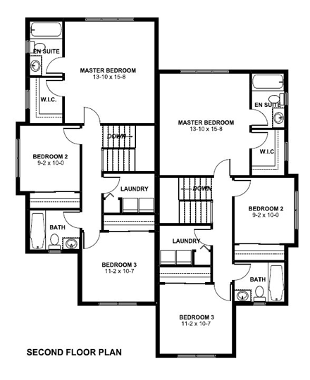 Contemporary Multi-Family Plan 96223 with 6 Beds, 6 Baths, 2 Car Garage Second Level Plan