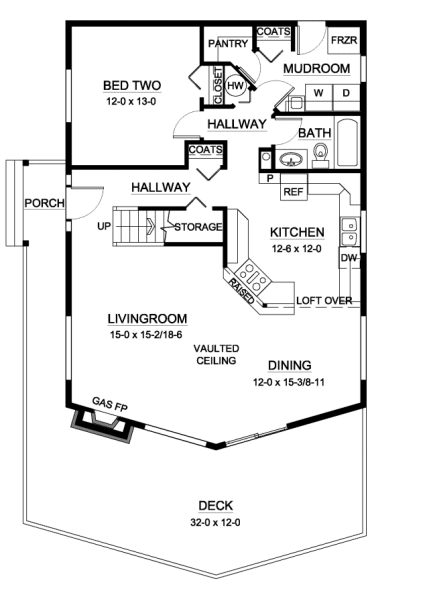 House Plan 96224 with 2 Beds, 2 Baths First Level Plan