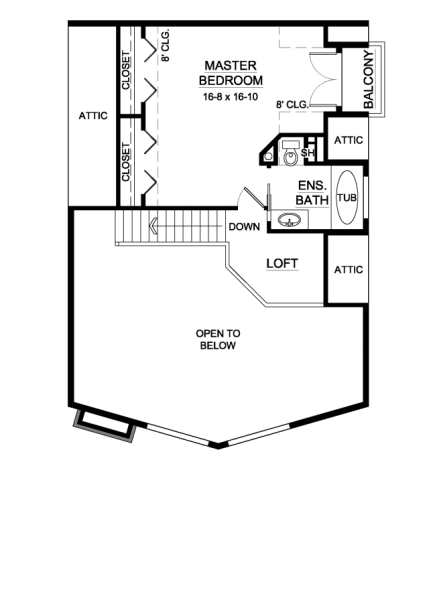 House Plan 96224 with 2 Beds, 2 Baths Second Level Plan
