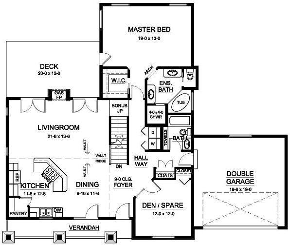 Craftsman, Ranch House Plan 96233 with 2 Beds, 2 Baths, 2 Car Garage Level One