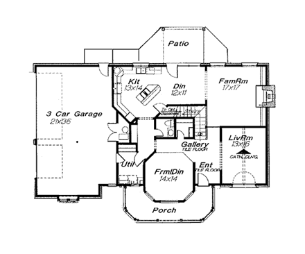 European, Victorian House Plan 96301 with 3 Beds, 3 Baths, 3 Car Garage First Level Plan