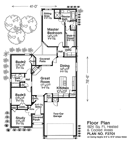 Cottage, Country, Craftsman House Plan 96335 with 3 Beds, 2 Baths, 2 Car Garage First Level Plan