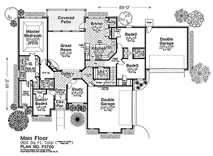 European, French Country House Plan 96336 with 4 Beds, 4 Baths, 4 Car Garage First Level Plan