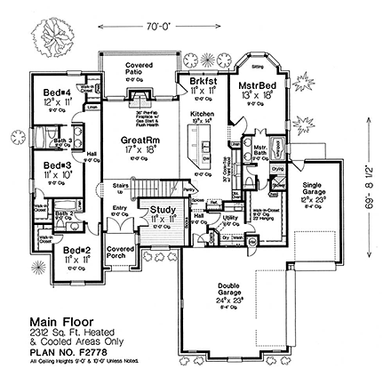 European, French Country House Plan 96338 with 4 Beds, 4 Baths, 3 Car Garage First Level Plan