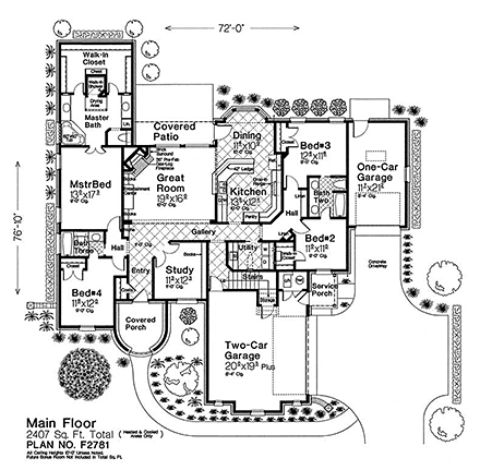 European, French Country House Plan 96339 with 4 Beds, 3 Baths, 3 Car Garage First Level Plan
