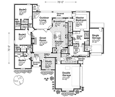 European, French Country House Plan 96341 with 4 Beds, 5 Baths, 3 Car Garage First Level Plan
