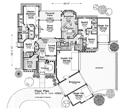 Craftsman, European, French Country House Plan 96345 with 4 Beds, 5 Baths, 4 Car Garage First Level Plan