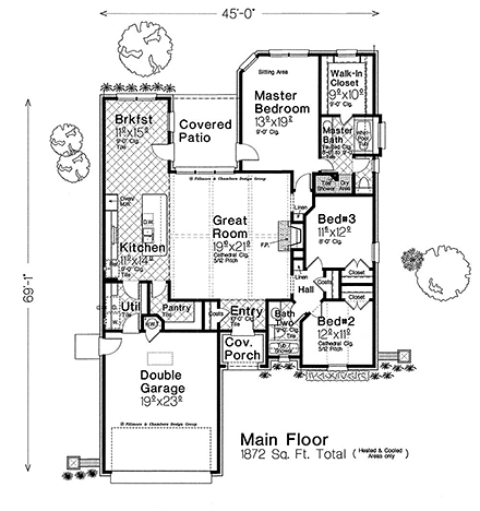 European, French Country, Traditional House Plan 96346 with 3 Beds, 2 Baths, 2 Car Garage First Level Plan