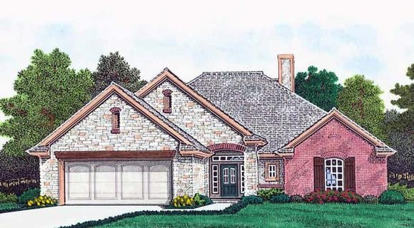 European, French Country, Traditional House Plan 96346 with 3 Beds, 2 Baths, 2 Car Garage Elevation