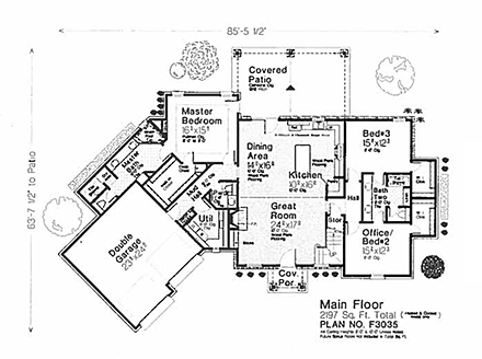 Country, European, Farmhouse, French Country, Ranch House Plan 96350 with 4 Beds, 4 Baths, 2 Car Garage First Level Plan