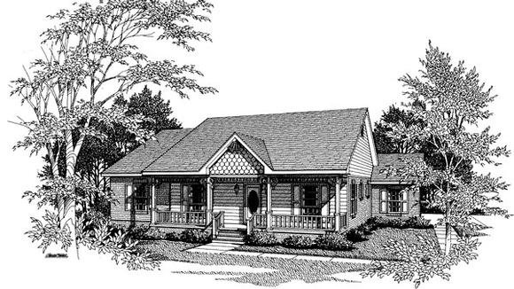 Bungalow, One-Story House Plan 96517 with 3 Beds, 2 Baths, 2 Car Garage Elevation