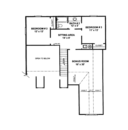 Country House Plan 96541 with 3 Beds, 3 Baths, 2 Car Garage Second Level Plan