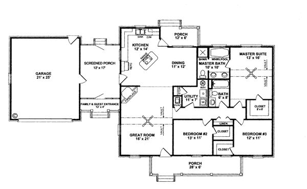 Cape Cod, Country House Plan 96542 with 3 Beds, 2 Baths, 1 Car Garage Level One