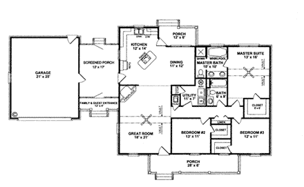 Cape Cod, Country House Plan 96542 with 3 Beds, 2 Baths, 1 Car Garage First Level Plan