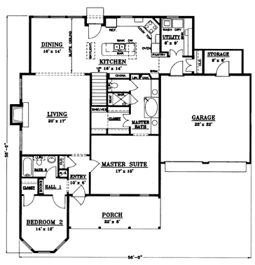 Traditional House Plan 96546 with 4 Beds, 3 Baths, 2 Car Garage First Level Plan