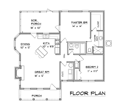 Traditional House Plan 96553 with 2 Beds, 2 Baths First Level Plan