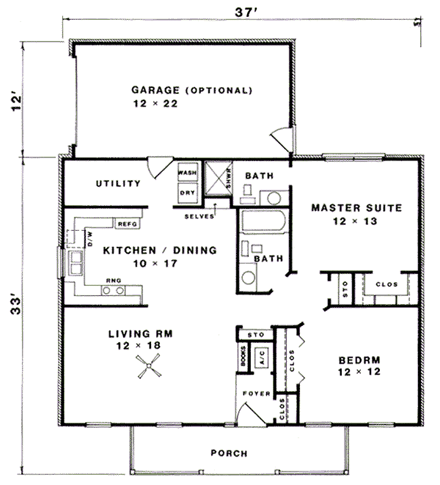 Craftsman, Traditional House Plan 96562 with 2 Beds, 2 Baths, 1 Car Garage First Level Plan